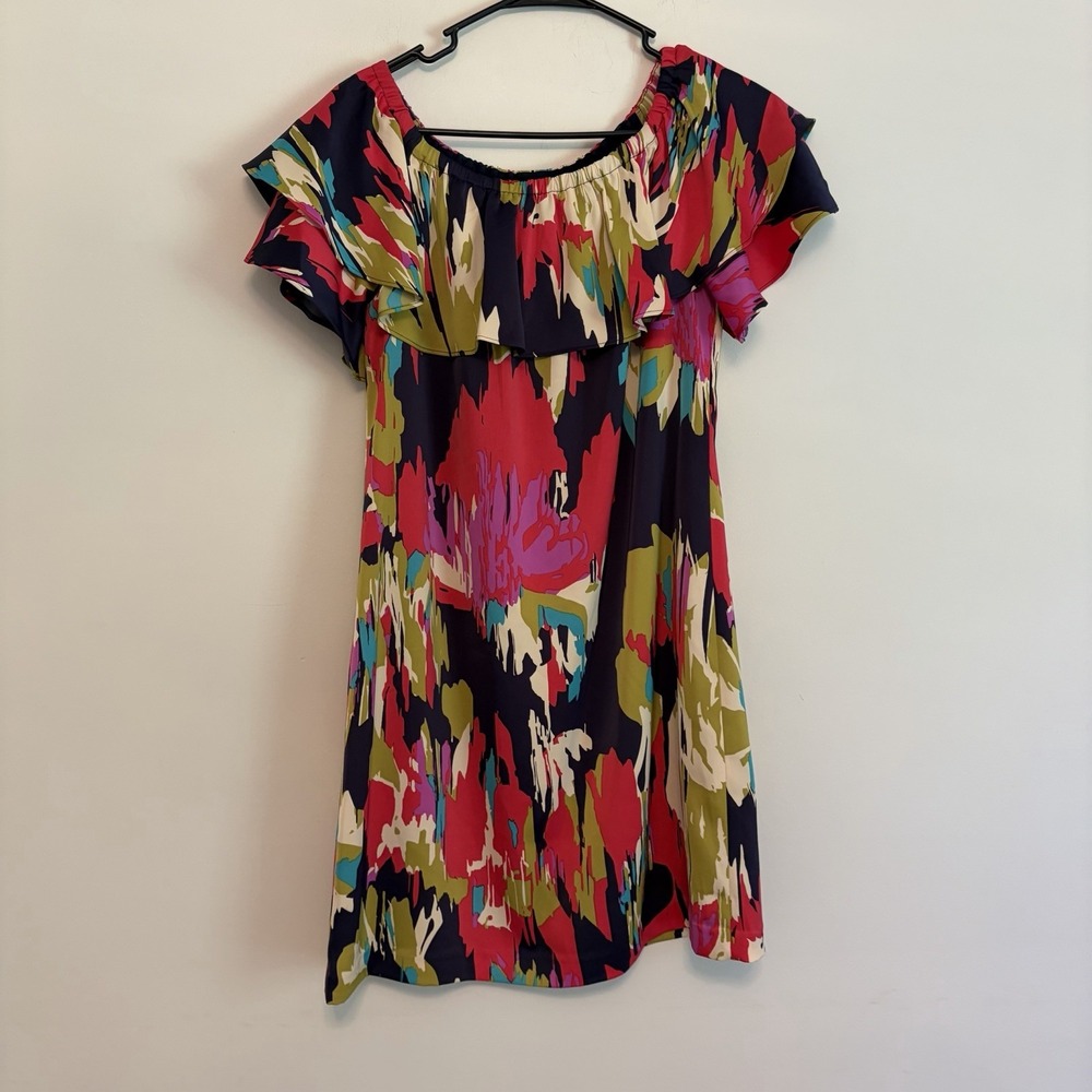 Maggy London Dress Sz 4 Multicolor Abstract Mini Paint Artsy Boho Party Flirt